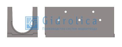 Лоток водоотводный бетонный коробчатый (СО-300мм), с дренажным отверстием слева KUол 100.44(30).45(38,5) - BGU